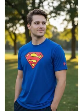 Under Armour Superman Logo T-Shirt Men's DC Comics Loose Fit Heatgear Size XL